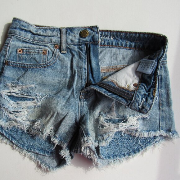 Vintage American Eagle Women's Hi-Rise Festival Distressed Denim Jeans Shorts - Picture 3 of 7
